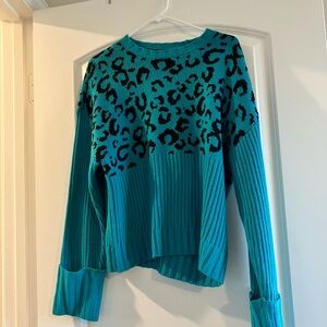 Teal Leopard Print Sweater
